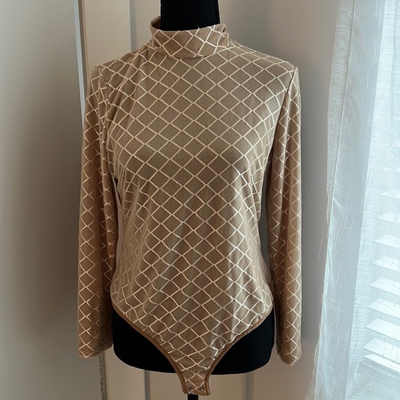Mock turtleneck bodysuit sheer beige - Picture 1 of 3